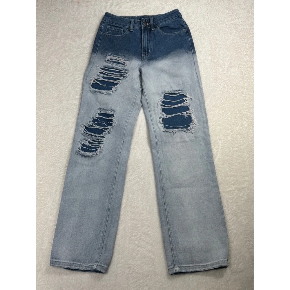 Y2K Hot Topic Distressed Wide Leg‎ Jeans Mall Goth Grunge Denim 26x32